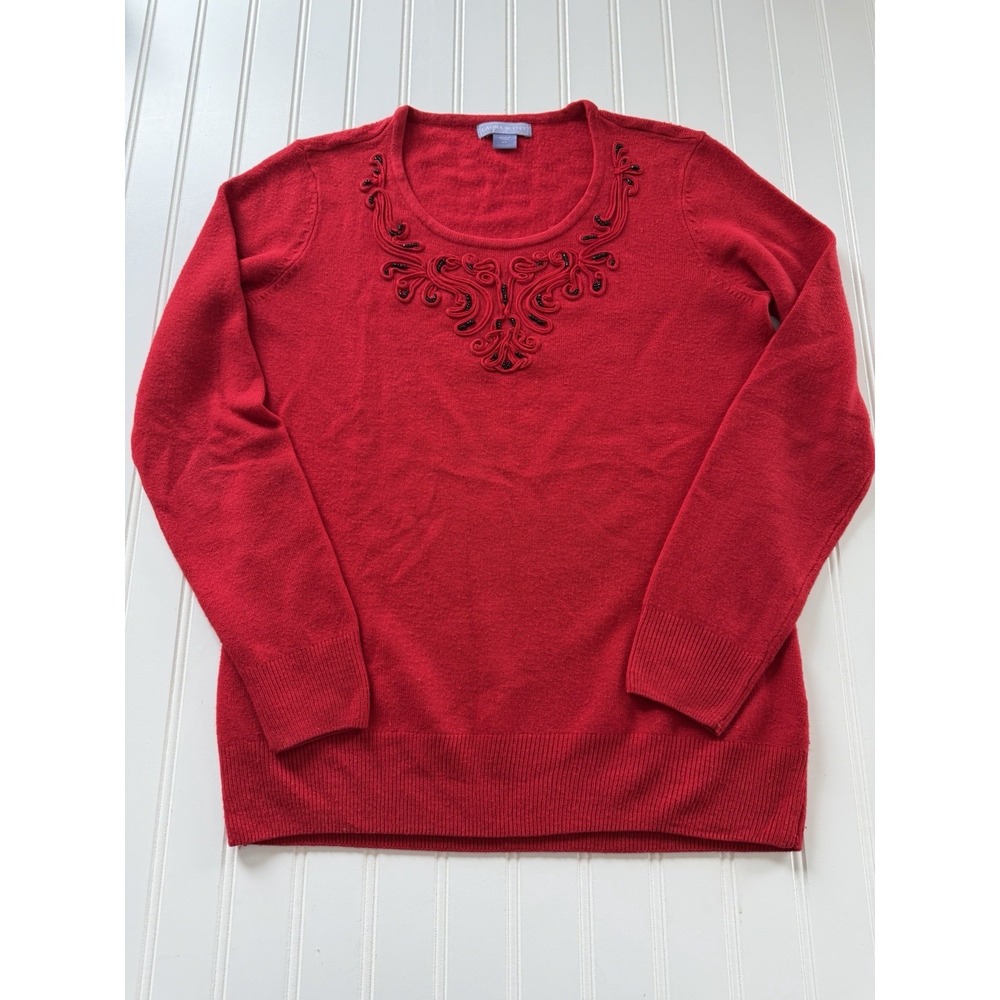 Laura Scott Women's Sweater Size S Red Beaded Embellished‎ Pullover